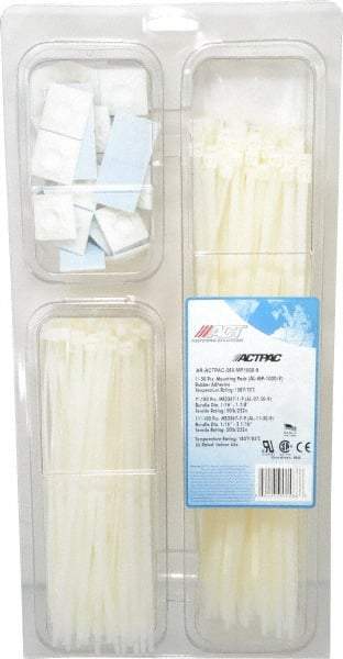 Made in USA - 4 to 11 Inch Range, White Cable Ties - 1-7/8 and 3-1/16 Inch Bundle Diameter, 50 Lb. Strength, Nylon - USA Tool & Supply