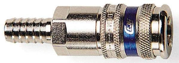 CEJN - Hose Barb Industrial Pneumatic Hose High Flow Coupler - Brass Chrome Plated, 3/8" Body Diam, 1/2" Hose ID - USA Tool & Supply