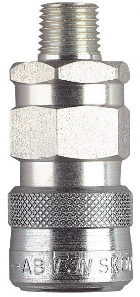 CEJN - 1/2 Male NPT European High Flow Pneumatic Hose High Flow Coupler - Brass Chrome Plated, 3/8" Body Diam - USA Tool & Supply