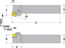 Dorian Tool - MCRN, Left Hand Cut, 15° Lead Angle, 3/4" Shank Height x 3/4" Shank Width, Negative Rake Indexable Turning Toolholder - 4-1/2" OAL, CN..43. Insert Compatibility, Series Multi-Option - USA Tool & Supply