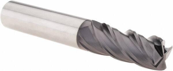 SGS - 1/2", 4 Flute, Single End, Solid Carbide, 0.0250 - 0.0300" Corner Radius End Mill - 3-1/4" OAL, Right Hand Flute, 1-1/4" LOC, Right Hand Cut - USA Tool & Supply