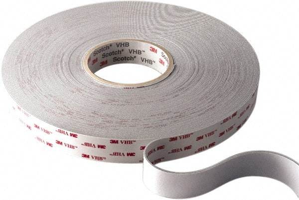 3M - 1/2" x 36 Yd Acrylic Adhesive Double Sided Tape - 45 mil Thick, White, Acrylic Foam Liner, Continuous Roll, Series 4945 - USA Tool & Supply