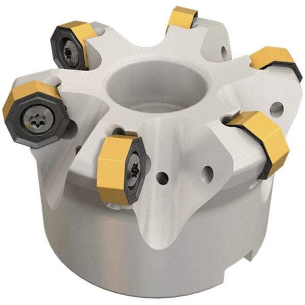 Iscar - 6 Inserts, 2.711" Cutter Diam, 0.047" Max Depth of Cut, Indexable High-Feed Face Mill - 1" Arbor Hole Diam, 1-3/4" High, FF SOF Toolholder, ON.U 05, OXMT 0507, S845 SN.U 13 Inserts, Series Helido - USA Tool & Supply