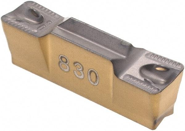 Iscar - 5008GRIP Y Grade IC830, 5mm Cutting Width Carbide Grooving Insert - 3mm Max Depth of Cut, Neutral, 0.8mm Corner Radius, TiAlN Finish - USA Tool & Supply