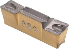 Iscar - 5008GRIP Y Grade IC830, 5mm Cutting Width Carbide Grooving Insert - 3mm Max Depth of Cut, Neutral, 0.8mm Corner Radius, TiAlN Finish - USA Tool & Supply