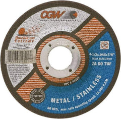 Camel Grinding Wheels - 60 Grit, 6" Wheel Diam, 7/8" Arbor Hole, Type 27 Depressed Center Wheel - Medium Grade, Zirconia Alumina, Resinoid Bond, T Hardness, 10,200 Max RPM - USA Tool & Supply