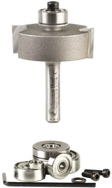 Amana Tool - 1-3/8" Cut Diam, 1/2" Length of Cut, 2 Flute Profiling Edge Profile Router Bit - Carbide-Tipped, 1/4" Shank Diam, 2" OAL, Uncoated - USA Tool & Supply