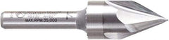 Amana Tool - 9/16" Cut Diam, 1/2" Length of Cut, 3 Flute V-Groove Edge Profile Router Bit - Solid Carbide, 1/4" Shank Diam, 2-1/4" OAL, Uncoated - USA Tool & Supply