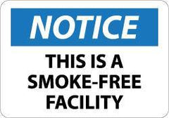 NMC - "Notice - This Is a Smoke-Free Facility", 7" Long x 10" Wide, Aluminum Safety Sign - Rectangle, 0.04" Thick, Use for Accident Prevention - USA Tool & Supply