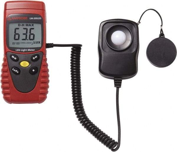 Amprobe - 9 Volt Battery, 40 to 40,000 FC, LCD Display, Silicone Photodiode Light Meter - 3 Accuracy, Compatible with All Visible Light Lighting, Built In Memory - USA Tool & Supply