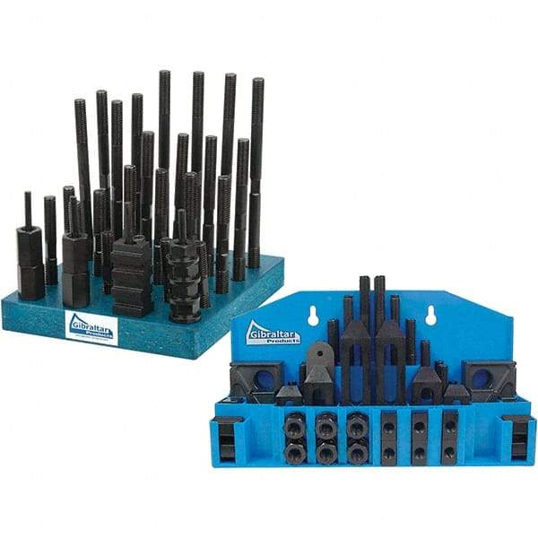 Gibraltar - 52 Piece Fixturing Step Block & Clamp Set with 1" Step Block, 9/16" T-Slot, 1/2-13 Stud Thread - 7/8" Nut Width, 4 & 5" Stud Lengths - USA Tool & Supply