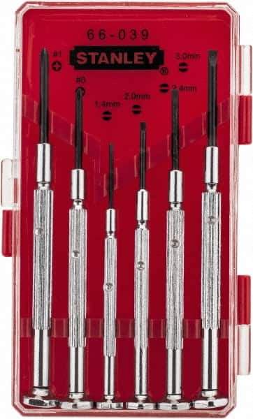 Stanley - 6 Piece Phillips & Slotted Screwdriver Set - Steel Handle, Bit Sizes: Philips #0 to #1 - USA Tool & Supply