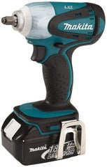 Makita - 3/8" Drive 18 Volt Pistol Grip Cordless Impact Wrench & Ratchet - 2,100 RPM, 155 Ft/Lb Torque, 2 Lithium-Ion Batteries Included - USA Tool & Supply