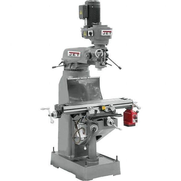 Jet - 9" Table Width x 42" Table Length, Step Pulley Control, 3 Phase Knee Milling Machine - R8 Spindle Taper, 2 hp - USA Tool & Supply