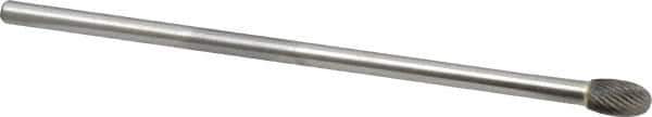 Made in USA - 3/8" Cut Diam, 1/4" Shank Diam, Oval Head Single Cut Burr - Carbide, Radius End, 5/8" LOC, 6" OAL - USA Tool & Supply