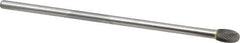 Made in USA - 3/8" Cut Diam, 1/4" Shank Diam, Oval Head Single Cut Burr - Carbide, Radius End, 5/8" LOC, 6" OAL - USA Tool & Supply