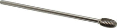 Made in USA - 1/2" Cut Diam, 1/4" Shank Diam, Oval Head Single Cut Burr - Carbide, Radius End, 7/8" LOC, 6" OAL - USA Tool & Supply