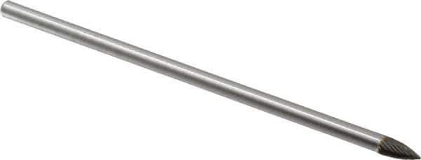 Made in USA - 1/4" Cut Diam, 1/4" Shank Diam, Tree Head Single Cut Burr - Carbide, Point End, 1/2" LOC, 6" OAL - USA Tool & Supply