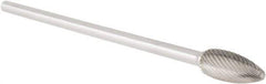 Made in USA - 1/2" Cut Diam, 1/4" Shank Diam, Flame Head Single Cut Burr - Carbide, Radius End, 1-1/4" LOC, 6" OAL - USA Tool & Supply