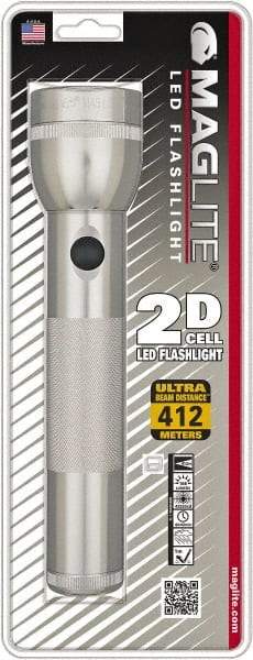Mag-Lite - White LED Bulb, 168 Lumens, Industrial/Tactical Flashlight - Silver Aluminum Body, 2 D Batteries Not Included - USA Tool & Supply