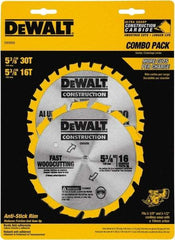 DeWALT - 5-3/8" Diam, 0.3937" Arbor Hole Diam, 16 & 30 Tooth Wet & Dry Cut Saw Blade - Tungsten Carbide-Tipped, Fast Cutting Action, Diamond Arbor - USA Tool & Supply