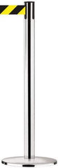 Tensator - 38-1/2" High, 2-1/2" Pole Diam, Tensabarrier Post - 13-1/2" Base Diam, Round Cast Iron with Pressed Steel Cover Base, Polished Chrome (Color) 7-1/2' Tape - USA Tool & Supply