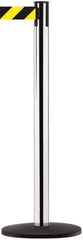 Tensator - 38-1/4" High, 2-1/2" Pole Diam, Tensabarrier Post - 13-1/2" Base Diam, Round ABS Plastic Base, Polished Chrome (Color) 7-1/2" Tape - USA Tool & Supply