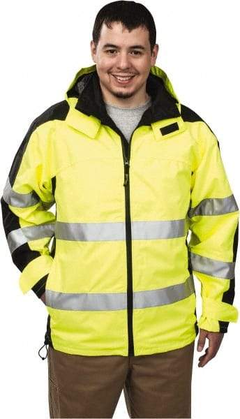 OccuNomix - Size M, Yellow, Rain Jacket - 37-39" Chest, 3 Pockets, Detachable Hood - USA Tool & Supply