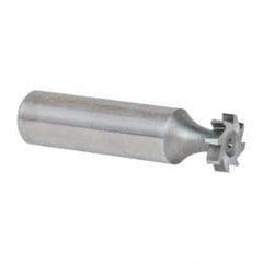 Made in USA - 1/2" Diam x 1/8" Face Width, High Speed Steel, 8 Teeth, Shank Connection Woodruff Keyseat Cutter - Uncoated, 2-1/8" OAL x 1/2" Shank, Staggered Teeth, ANSI 404, Old Standard 3 - USA Tool & Supply
