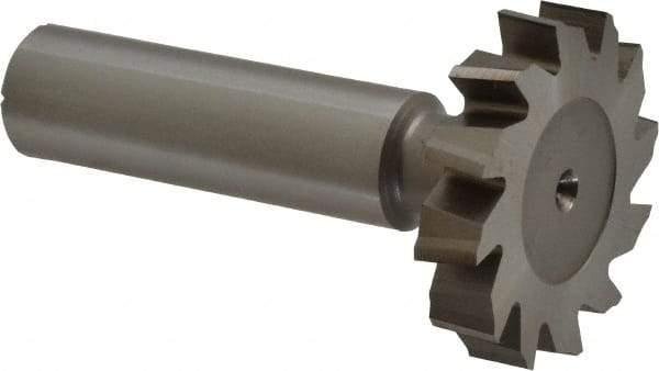 Made in USA - 1-1/4" Diam x 1/4" Face Width, High Speed Steel, 12 Teeth, Shank Connection Woodruff Keyseat Cutter - Uncoated, 2-1/4" OAL x 1/2" Shank, Staggered Teeth, ANSI 810, Old Standard 21 - USA Tool & Supply