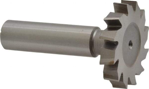 Made in USA - 1-3/8" Diam x 1/4" Face Width, High Speed Steel, 12 Teeth, Shank Connection Woodruff Keyseat Cutter - Uncoated, 2-1/4" OAL x 1/2" Shank, Staggered Teeth, ANSI 811, Old Standard 22 - USA Tool & Supply