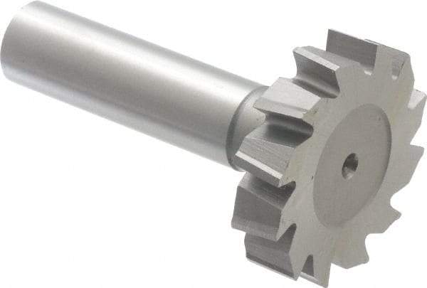 Made in USA - 1-3/8" Diam x 5/16" Face Width, High Speed Steel, 12 Teeth, Shank Connection Woodruff Keyseat Cutter - Uncoated, 2-5/16" OAL x 1/2" Shank, Staggered Teeth, ANSI 1011, Old Standard 23 - USA Tool & Supply