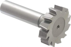 Made in USA - 1-3/8" Diam x 5/16" Face Width, High Speed Steel, 12 Teeth, Shank Connection Woodruff Keyseat Cutter - Uncoated, 2-5/16" OAL x 1/2" Shank, Staggered Teeth, ANSI 1011, Old Standard 23 - USA Tool & Supply