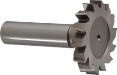 Made in USA - 1-1/2" Diam x 1/4" Face Width, High Speed Steel, 14 Teeth, Shank Connection Woodruff Keyseat Cutter - Uncoated, 2-1/4" OAL x 1/2" Shank, Staggered Teeth, ANSI 812, Old Standard 24 - USA Tool & Supply