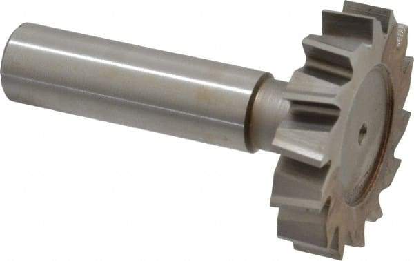Made in USA - 1-1/2" Diam x 5/16" Face Width, High Speed Steel, 14 Teeth, Shank Connection Woodruff Keyseat Cutter - Uncoated, 2-5/16" OAL x 1/2" Shank, Staggered Teeth, ANSI 1012, Old Standard 25 - USA Tool & Supply