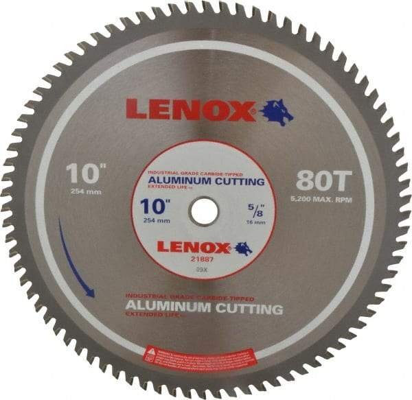 Lenox - 10" Diam, 5/8" Arbor Hole Diam, 80 Tooth Wet & Dry Cut Saw Blade - Titanium Carbide-Tipped, General Purpose Action, Standard Round Arbor - USA Tool & Supply