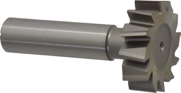 Made in USA - 1-1/4" Diam x 3/8" Face Width, High Speed Steel, 12 Teeth, Shank Connection Woodruff Keyseat Cutter - Uncoated, 2-3/8" OAL x 1/2" Shank, Staggered Teeth, ANSI 1210, Old Standard E - USA Tool & Supply