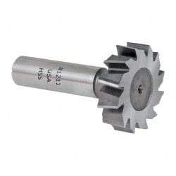 Made in USA - 1-3/8" Diam x 3/8" Face Width, High Speed Steel, 12 Teeth, Shank Connection Woodruff Keyseat Cutter - Uncoated, 2-3/8" OAL x 1/2" Shank, Staggered Teeth, ANSI 1211, Old Standard F - USA Tool & Supply