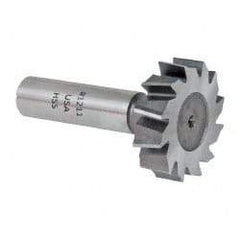 Made in USA - 1-3/8" Diam x 3/8" Face Width, High Speed Steel, 12 Teeth, Shank Connection Woodruff Keyseat Cutter - Uncoated, 2-3/8" OAL x 1/2" Shank, Staggered Teeth, ANSI 1211, Old Standard F - USA Tool & Supply