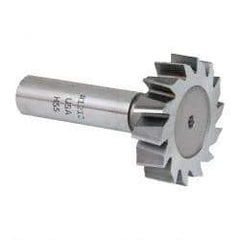 Made in USA - 1-1/2" Diam x 3/8" Face Width, High Speed Steel, 14 Teeth, Shank Connection Woodruff Keyseat Cutter - Uncoated, 2-3/8" OAL x 1/2" Shank, Staggered Teeth, ANSI 1212, Old Standard G - USA Tool & Supply