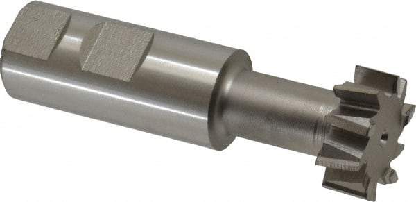 Made in USA - 1-1/4" Cut Diam, 31/64" Cut Width, 21/32" Neck Diam, 1" Shank Diam, 3-15/16" OAL, High Speed Steel T-Slot Cutter - Uncoated, 5/8" Bolt, 2-15/16" Shank Length, Staggered Teeth, 10 Teeth, Weldon Flat - USA Tool & Supply