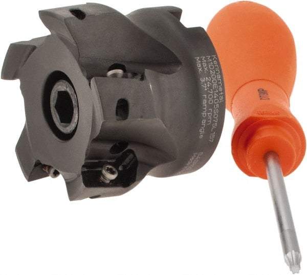 Kennametal - 5 Inserts, 2" Cut Diam, 3/4" Arbor Diam, 0.56" Max Depth of Cut, Indexable Square-Shoulder Face Mill - 0/90° Lead Angle, 1.575" High, EC14.., EP14.. Insert Compatibility, Series Mill 1-14 - USA Tool & Supply