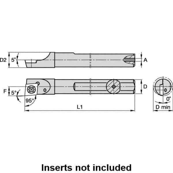 Kennametal - 0.23" Min Bore Diam, 2-1/2" OAL, 0.188" Shank Diam, A-SCLD Indexable Boring Bar - CD.. Insert, Screw Holding Method - USA Tool & Supply