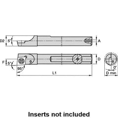 Kennametal - 0.23" Min Bore Diam, 2-1/2" OAL, 0.188" Shank Diam, A-SCLD Indexable Boring Bar - CD.. Insert, Screw Holding Method - USA Tool & Supply