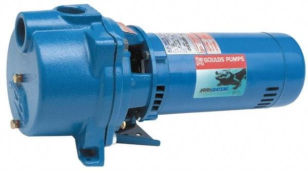 Goulds Pumps - 115/230 Volt, 16.2/8.1 Amp, 1 Phase, 1 HP, Self Priming Centrifugal Pump - 48J Frame, 1-1/2 Inch Inlet, 60 Max GPM, ODP Motor, Cast Iron Housing, Noryl Impeller, 118 Ft. Shut Off, Carbon Ceramic Mechanical Seal - USA Tool & Supply