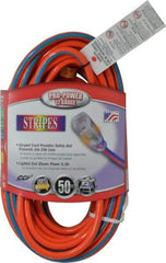 Southwire - 50', 12/3 Gauge/Conductors, Orange/Blue Outdoor Extension Cord - 1 Receptacle, 15 Amps, 125 VAC, UL SJTW, NEMA 5-15P, 5-15R - USA Tool & Supply