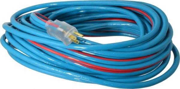 Southwire - 50', 12/3 Gauge/Conductors, Blue/Red Outdoor Extension Cord - 1 Receptacle, 15 Amps, 125 VAC, UL SJTW, NEMA 5-15P, 5-15R - USA Tool & Supply