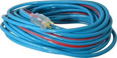 Southwire - 50', 12/3 Gauge/Conductors, Blue/Red Outdoor Extension Cord - 1 Receptacle, 15 Amps, 125 VAC, UL SJTW, NEMA 5-15P, 5-15R - USA Tool & Supply