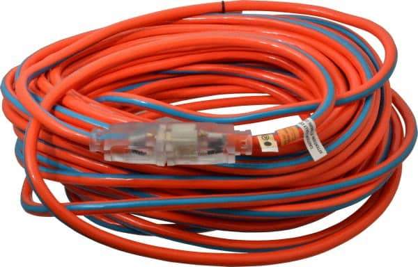 Southwire - 100', 12/3 Gauge/Conductors, Orange/Blue Outdoor Extension Cord - 1 Receptacle, 15 Amps, 125 VAC, UL SJTW, NEMA 5-15P, 5-15R - USA Tool & Supply