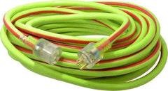 Southwire - 50', 10/3 Gauge/Conductors, Green/Red Outdoor Extension Cord - 1 Receptacle, 15 Amps, 125 VAC, UL SJTW, NEMA 5-15P, 5-15R - USA Tool & Supply